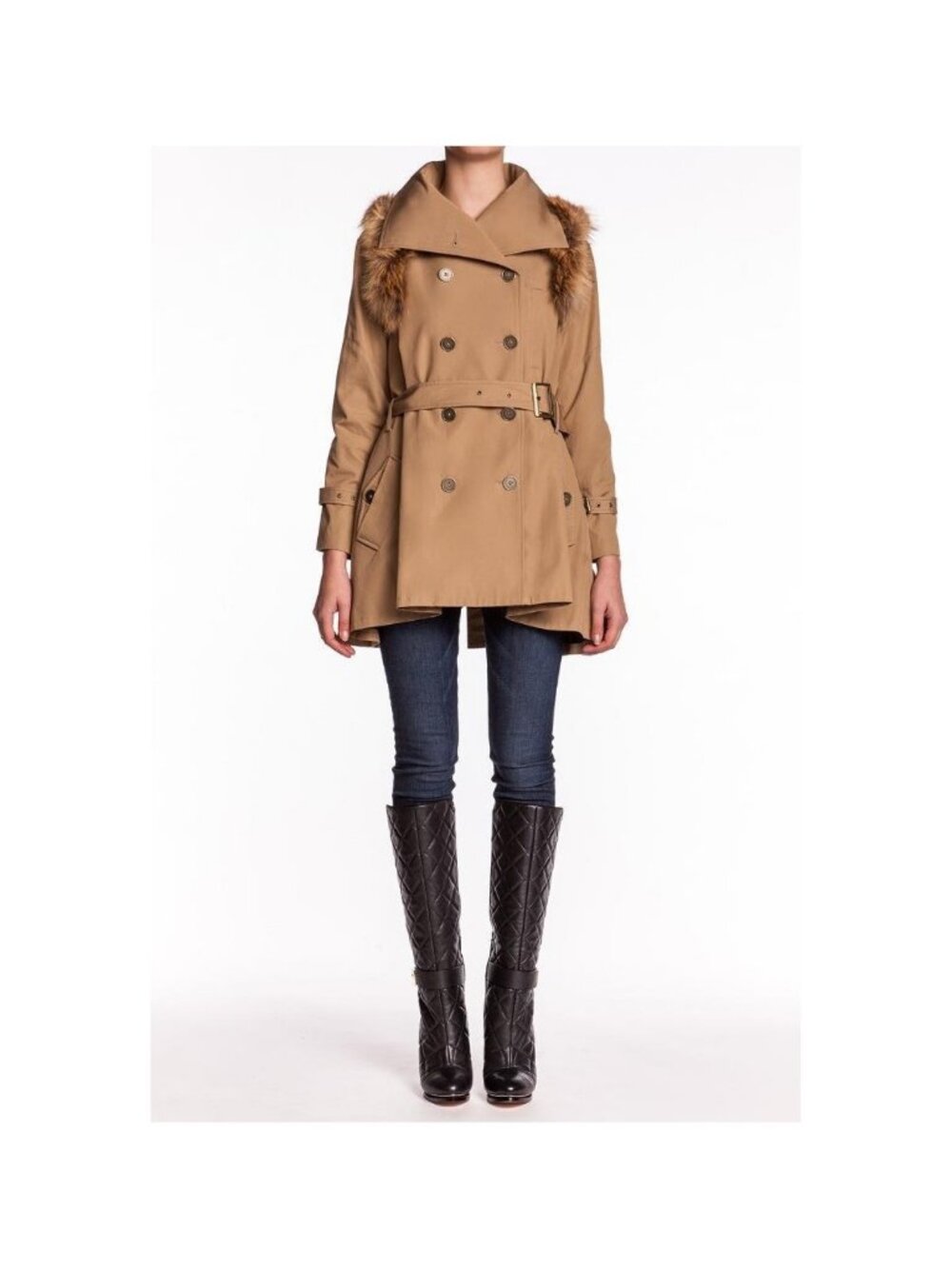 Rebecca Minkoff Jacqueline Trench Coat Khaki Fur Double Breasted Camel NWT